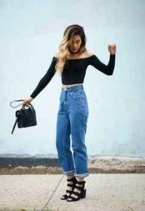 jeans, cintura alta, crop top